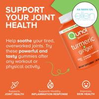 Thumbnail for Qunol Turmeric and Ginger Gummies, Turmeric Curcumin Supplement + Ginger, Joint Support Gummy, Ultra High Absorption, Vegan, Gluten Free, 1 Month Supply, 60ct Gummies