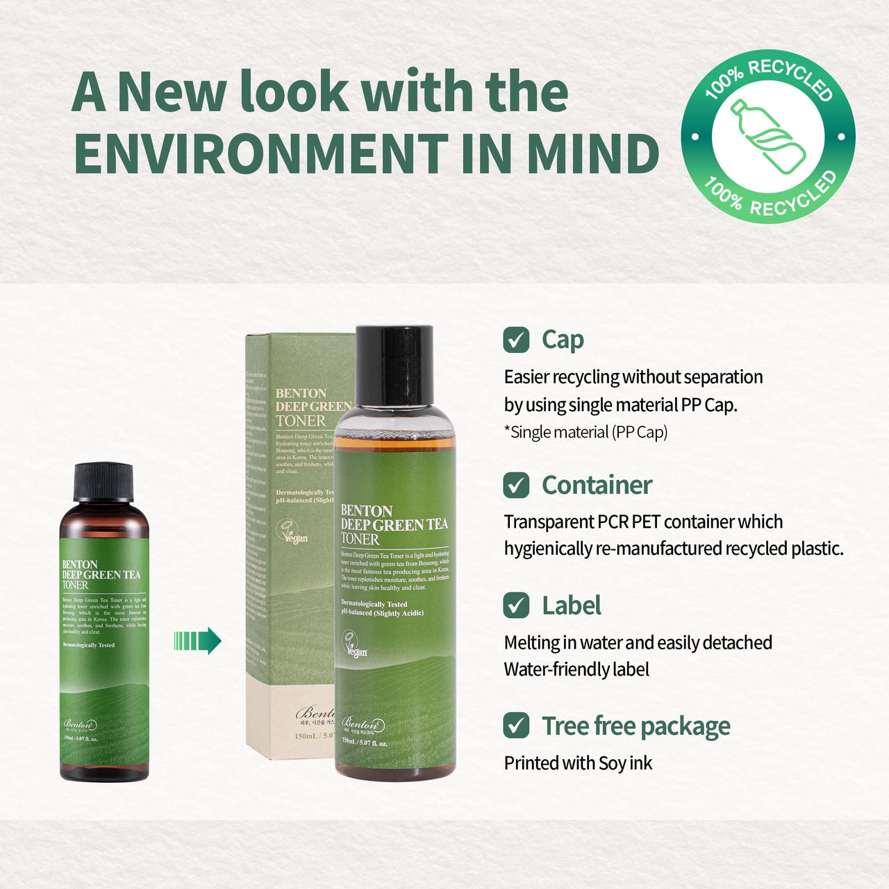BENTON Deep Green Tea Toner - 150ml (5.07 fl.oz) for Face, Sensitive & Oily Skin
