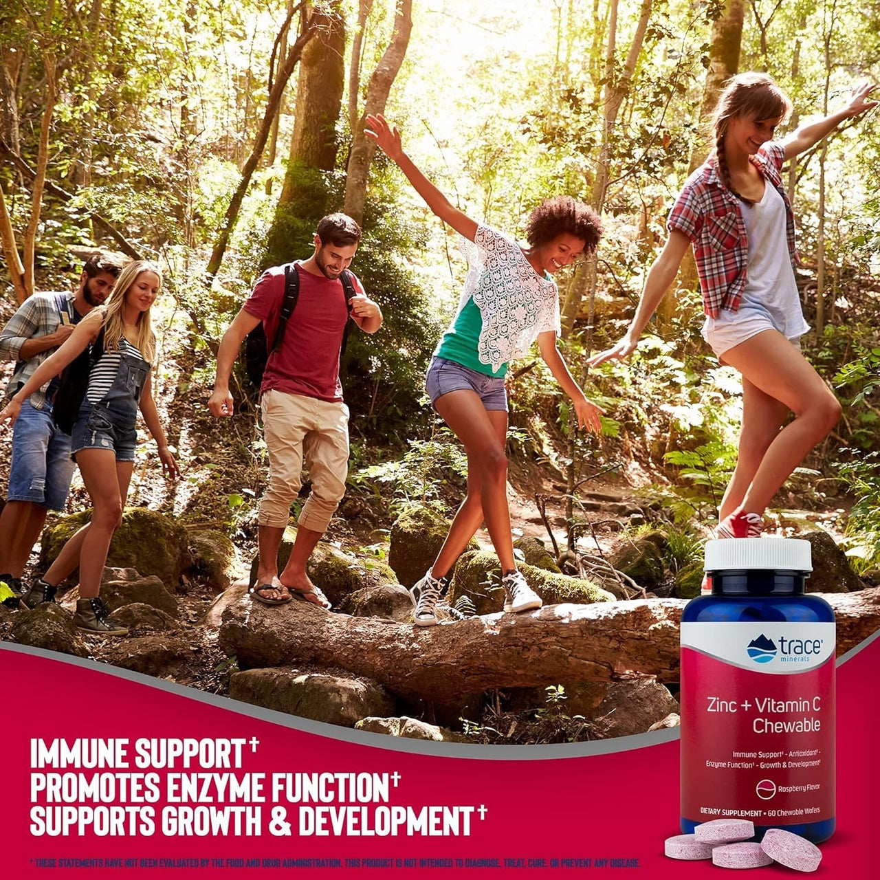 Trace Minerals Zinc + Vitamin C - Chewable Wafers for Immunity & Antioxidant Support - Healthy Development - Enzyme Function - Full Spectrum of Ionic Minerals - Raspberry - 60 Servings