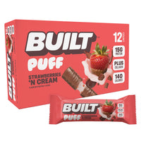 Thumbnail for BUILT Bar Puff Protein Bars - Strawberries 'N Cream - 15g Protein Snack Bars with Collagen - Calorie Conscious & Gluten Free - 12 Count