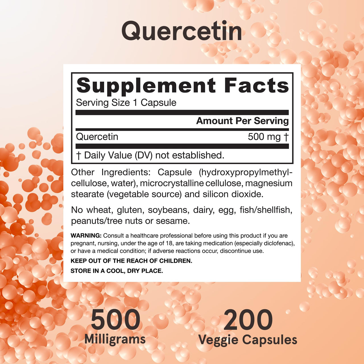 Jarrow Formulas Quercetin 500mg Capsules - 200 Veggie Caps - Supports Antioxidant Status, Cardiovascular Health & Immune Health - 200 Servings