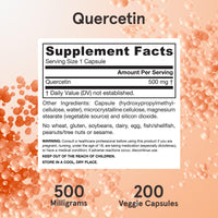 Thumbnail for Jarrow Formulas Quercetin 500mg Capsules - 200 Veggie Caps - Supports Antioxidant Status, Cardiovascular Health & Immune Health - 200 Servings