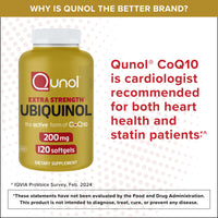 Thumbnail for Qunol Ubiquinol CoQ10 200mg Softgels, Powerful Antioxidant for Heart and Vascular Health, Essential for Energy Production, Natural Supplement Active Form of CoQ10, 120ct Softgels