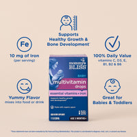 Thumbnail for Mommy's Bliss Baby Multivitamin + Iron, Daily Essential Baby Vitamins for Immune Support, Healthy Growth & Bone Development, Age 2 Months+, 30 ml
