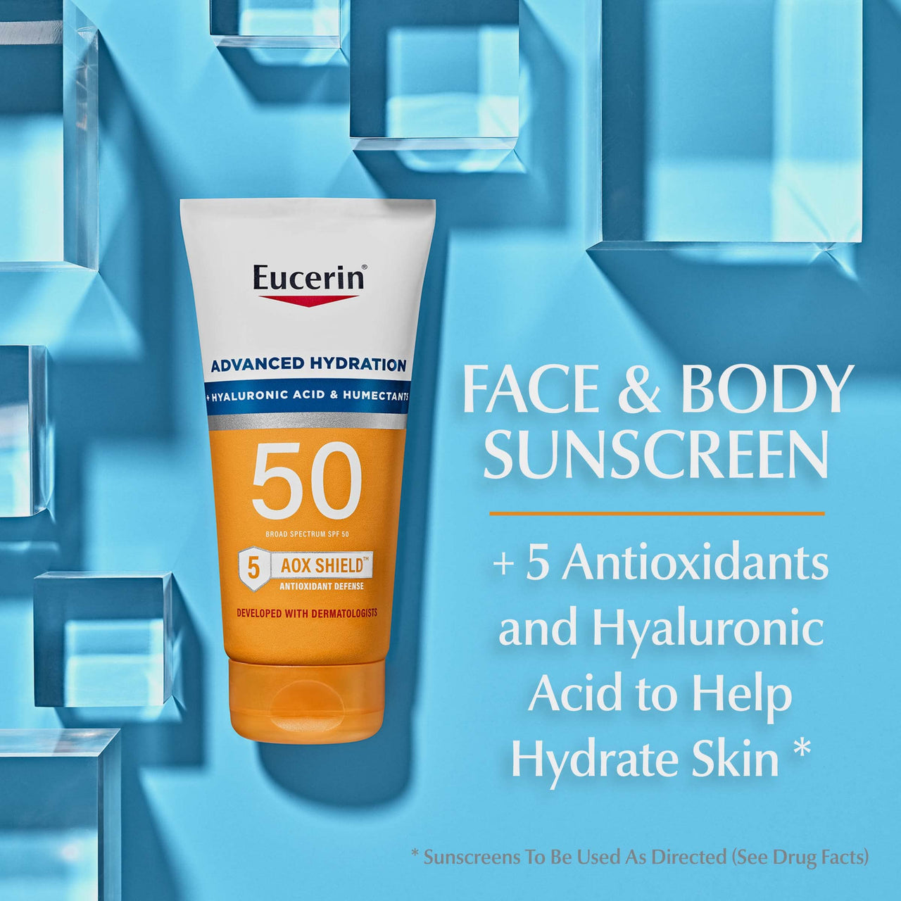Eucerin Sun Advanced Hydration SPF 50 Sunscreen Lotion (5 Fl Oz) + Eucerin Sun Age Defense Face Sunscreen Lotion SPF 50 (2.5 Fl Oz), Sun Protection with Hyaluronic Acid