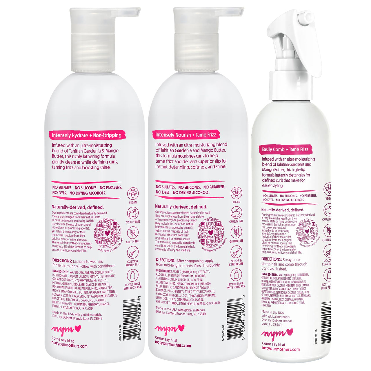 Not Your Mother's Naturals Moisturize & Enhance Curl Definition Shampoo, Conditioner, & Detangler (3-Pack) - Tahitian Gardenia Flower & Mango Butter