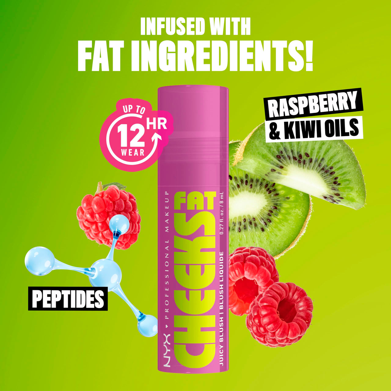 NYX PROFESSIONAL MAKEUP Fat Cheeks Liquid Blush, Buildable, Dewy Blush with Long-Lasting 12HR Wear - Blueberry Burst (Cool Purple)