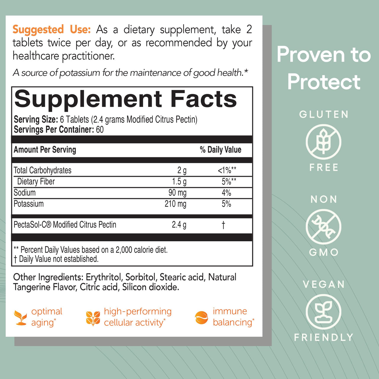 EcoNugenics PectaSol Modified Citrus Pectin Ã¢â‚¬â€œ 120 Tangerine Chewable Tablets Ã¢â‚¬â€œ Total-Body Health Supplement to Support Heart, Immune System, Inflammation Response + Maintain Healthy Galectin-3 Levels