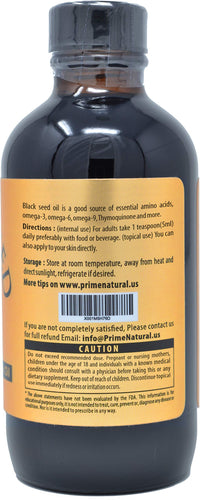Thumbnail for Prime Natural Organic Black Seed Oil 4oz - Cold Pressed Unrefined High Thymoquinone 1.7% USDA Certified - Turkish Origin Potent Nigella Sativa Liquid - Vegan Omega 3 6 9, Antioxidant