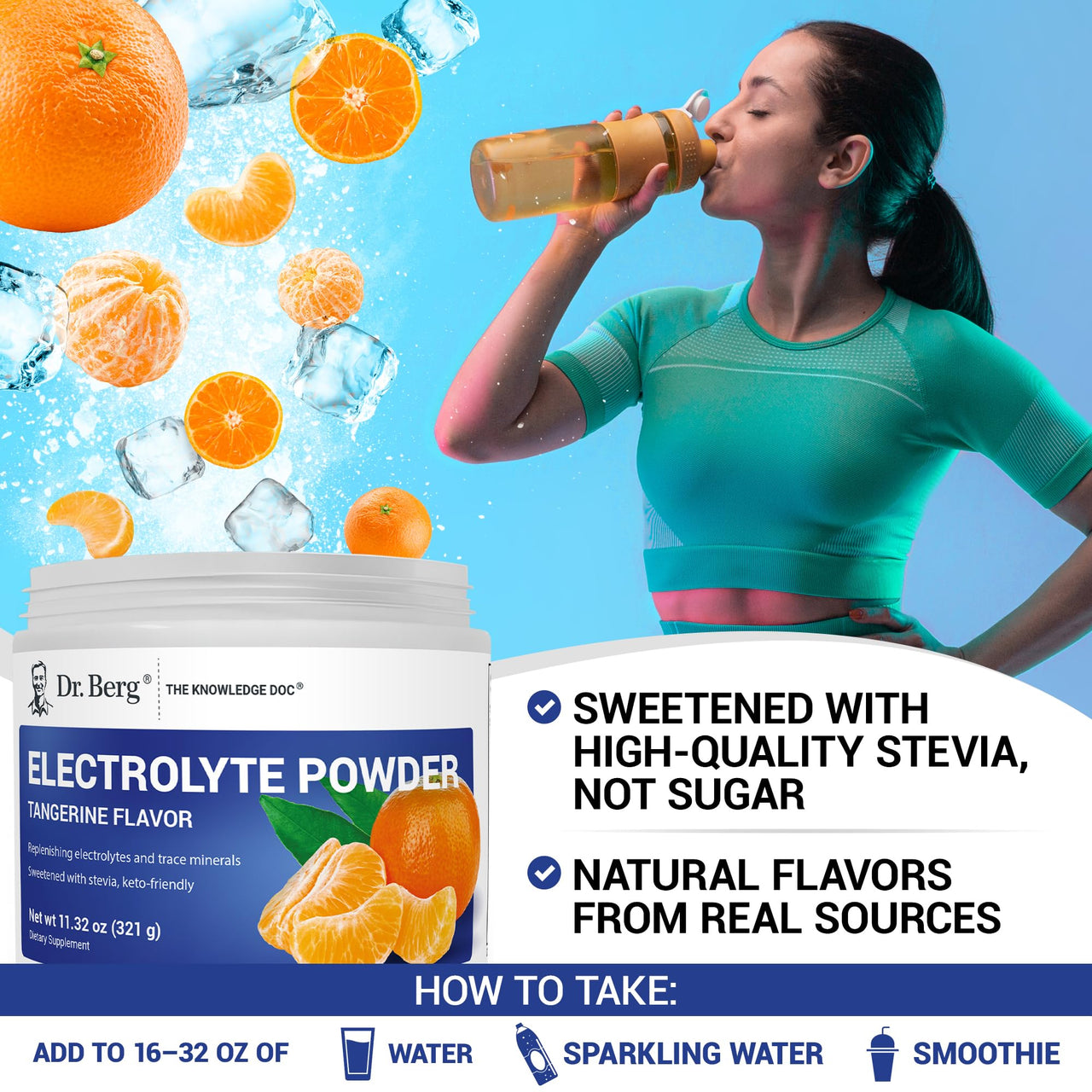 Dr. Berg Zero Sugar Hydration Keto Electrolyte Powder - Enhanced w/ 1000 mg of Potassium & Real Pink Himalayan Salt (NOT Table Salt) - Tangerine Flavor Hydration Drink Mix Supplement - 50 Servings