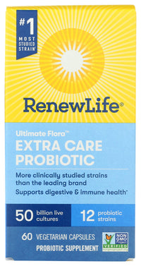 Thumbnail for Renew Life Ultimate Flora Extra Care Probiotic Supplement, 50 Billion, Non-GMO, 60 Vegetarian Capsules