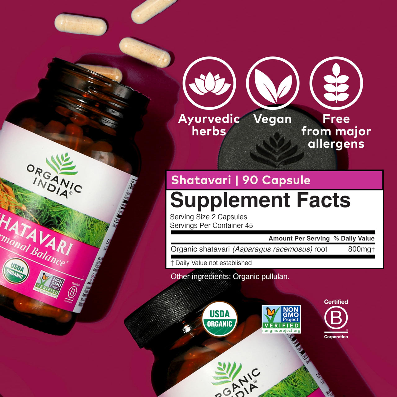 ORGANIC INDIA Shatavari Herbal Supplement - Supports Hormonal Balance, Immune and Inflammatory Response, Vegan, Gluten-Free, USDA Organic, Supports Reproductive Health - 90 Capsules