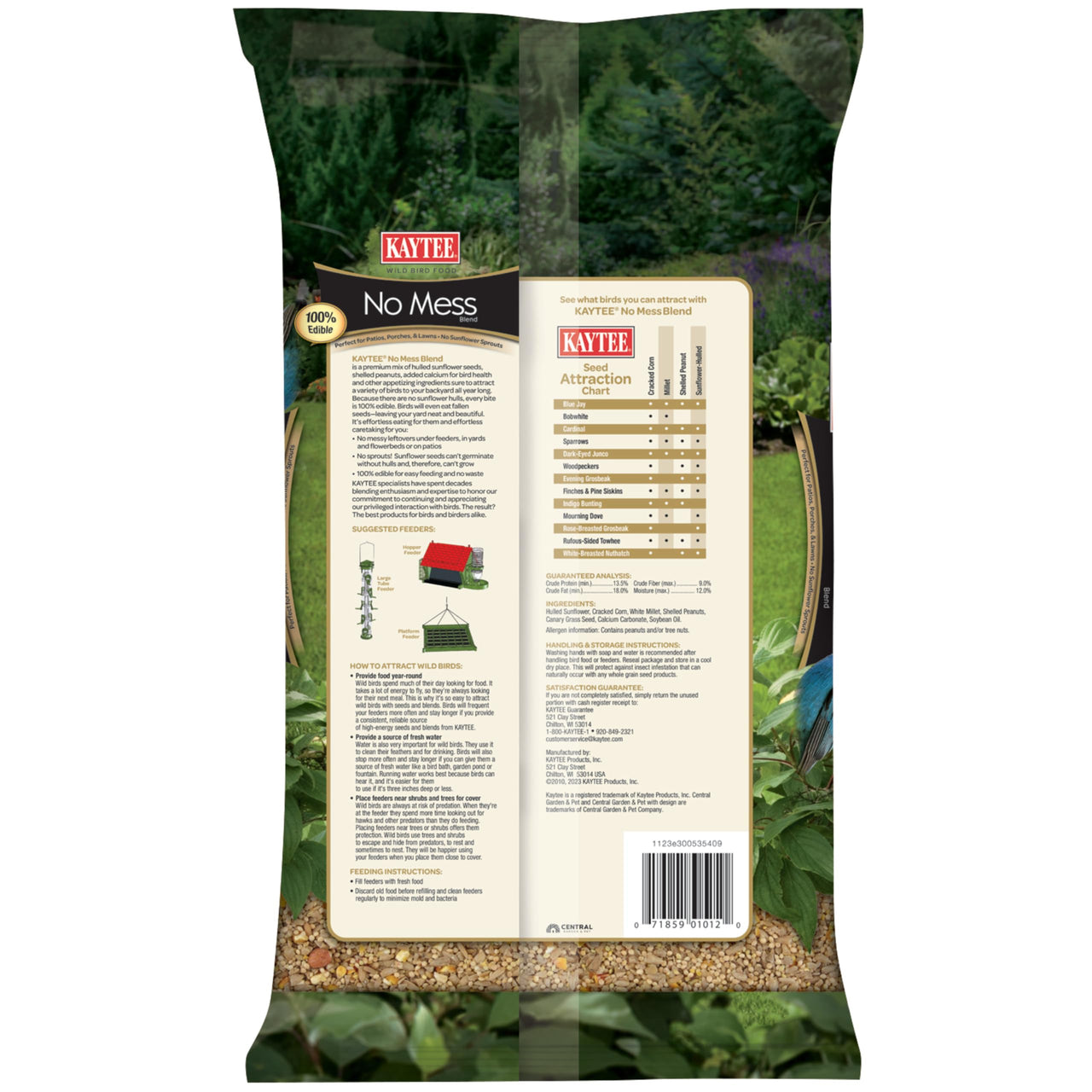 Kaytee Wild Bird No Mess Food Seed Blend For Blue Jays, Woodpeckers, Juncos, Cardinals, Grosbeaks, Sparrows, and Finches, 5 Pound