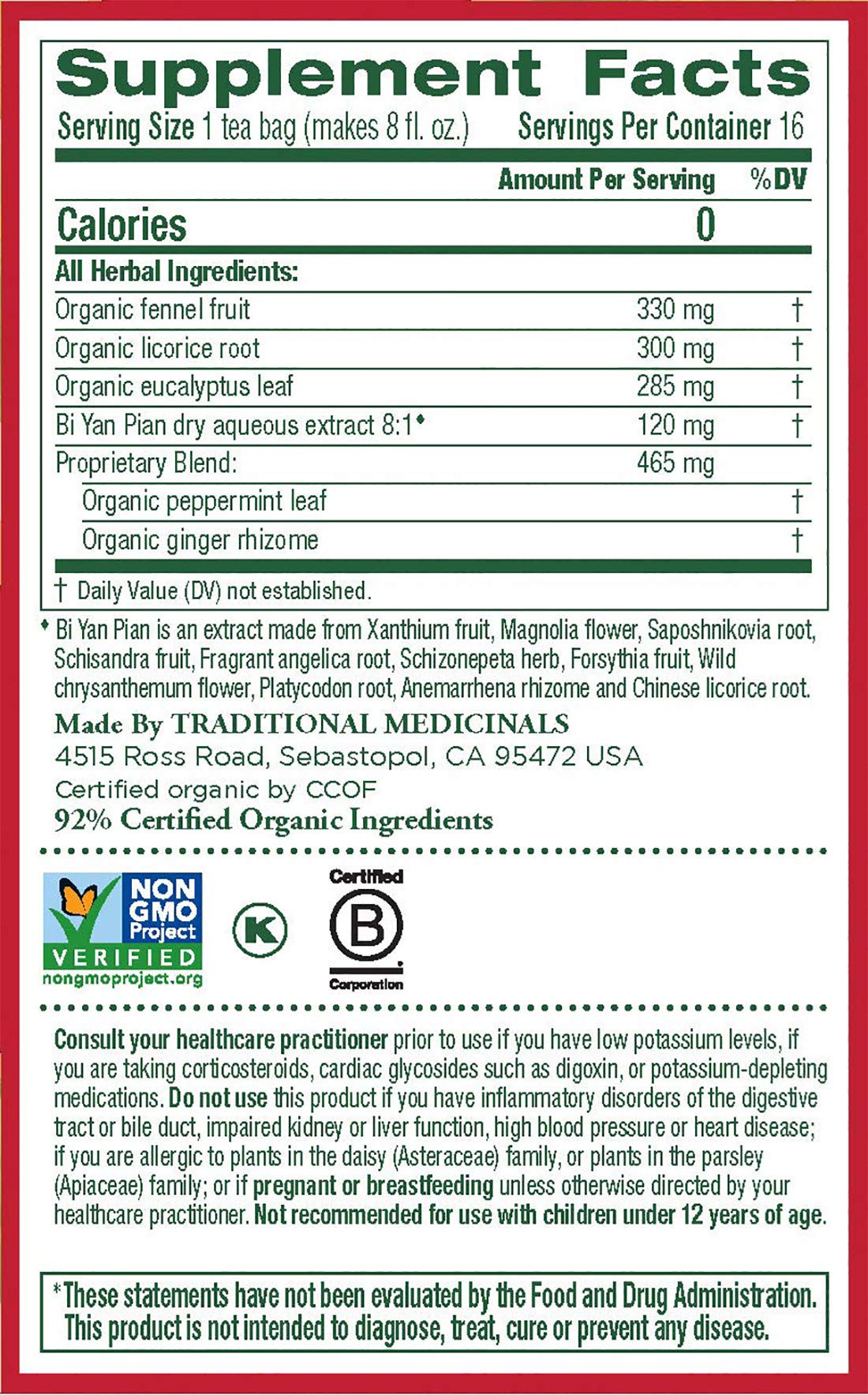 Traditional Medicinals Breathe Easy Eucalyptus Mint Herbal Tea, Promotes Respiratory Health, (Pack of 1) - 16 Tea Bags