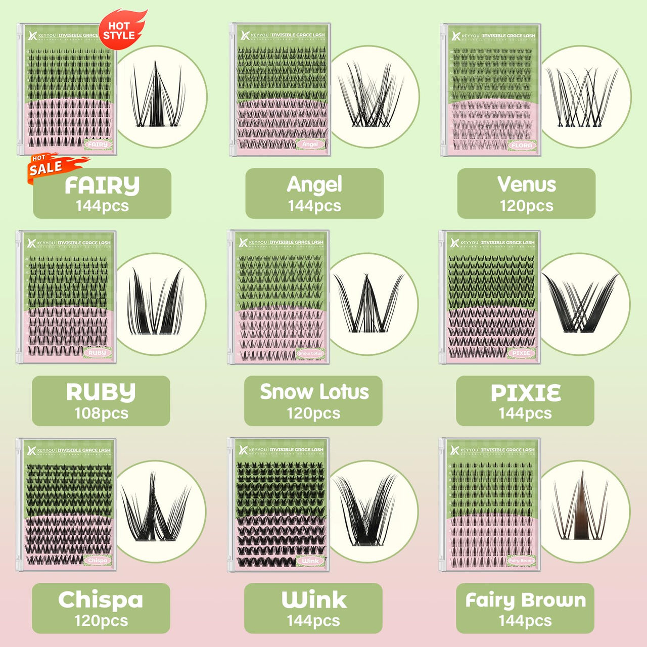 KEYYOU Fairy Lash Clusters Kit, Manga Eyelash Extension Kit at Home, 144pcs D Curl Wispy Natural Invisible Band Lash with Waterproof Lash Extensions Kit (Fairy-D-8-18MIX)