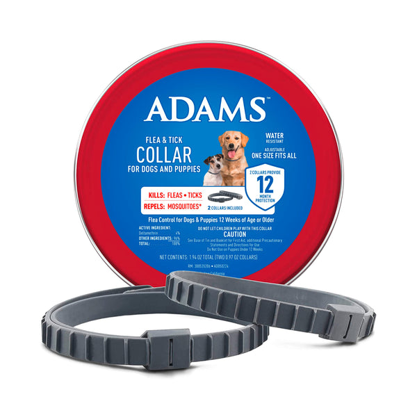ADAMS Flea & Tick Collar for Dogs & Puppies, Flea Collar for 12 Month Prevention, Kills Fleas, Ticks & Repels Mosquitoes, Excluding California, One Size Fits All Dogs & Puppies, 2 Count