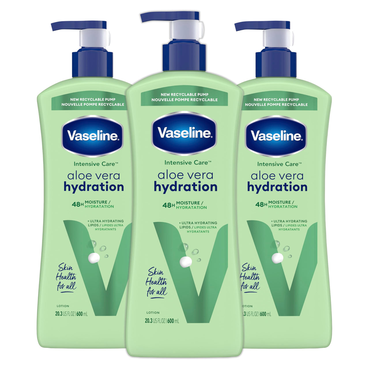 Vaseline Intensive Care Body Lotion for Dry Skin Soothing Hydration Lotion Made with Ultra-Hydrating Lipids + 1% Aloe Vera Extract to Refresh Dehydrated Skin 20.3 oz, Pack of 3 (packaging May Vary)