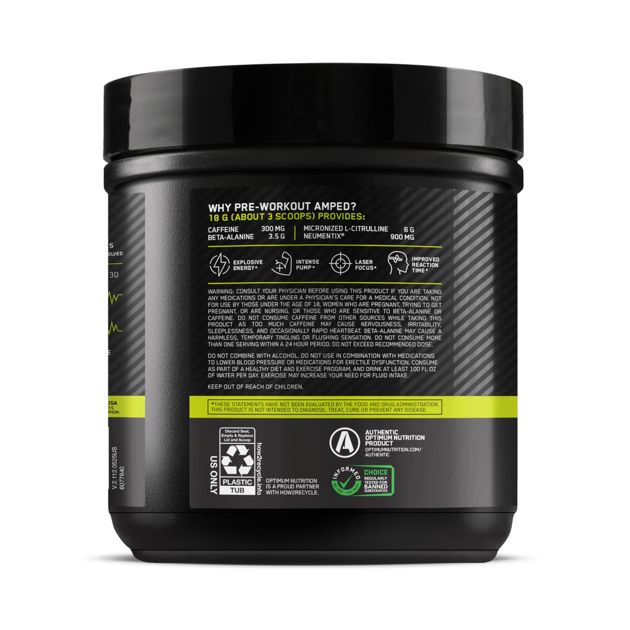 Optimum Nutrition Amped Pre-Workout, with Citrulline, Beta-Alanine, Nootropics and 300mg of Caffeine for Energy, Berry Fusion, 20 Servings (Packaging May Vary)