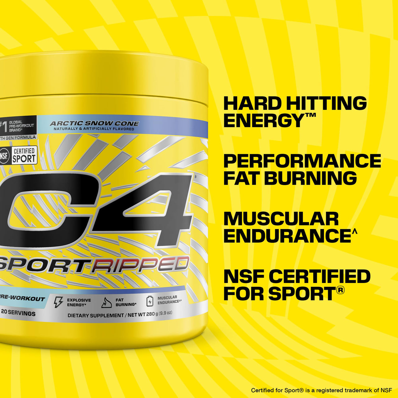 C4 Sport Ripped Pre Workout Powder, 200mg Caffeine, 20 Servings