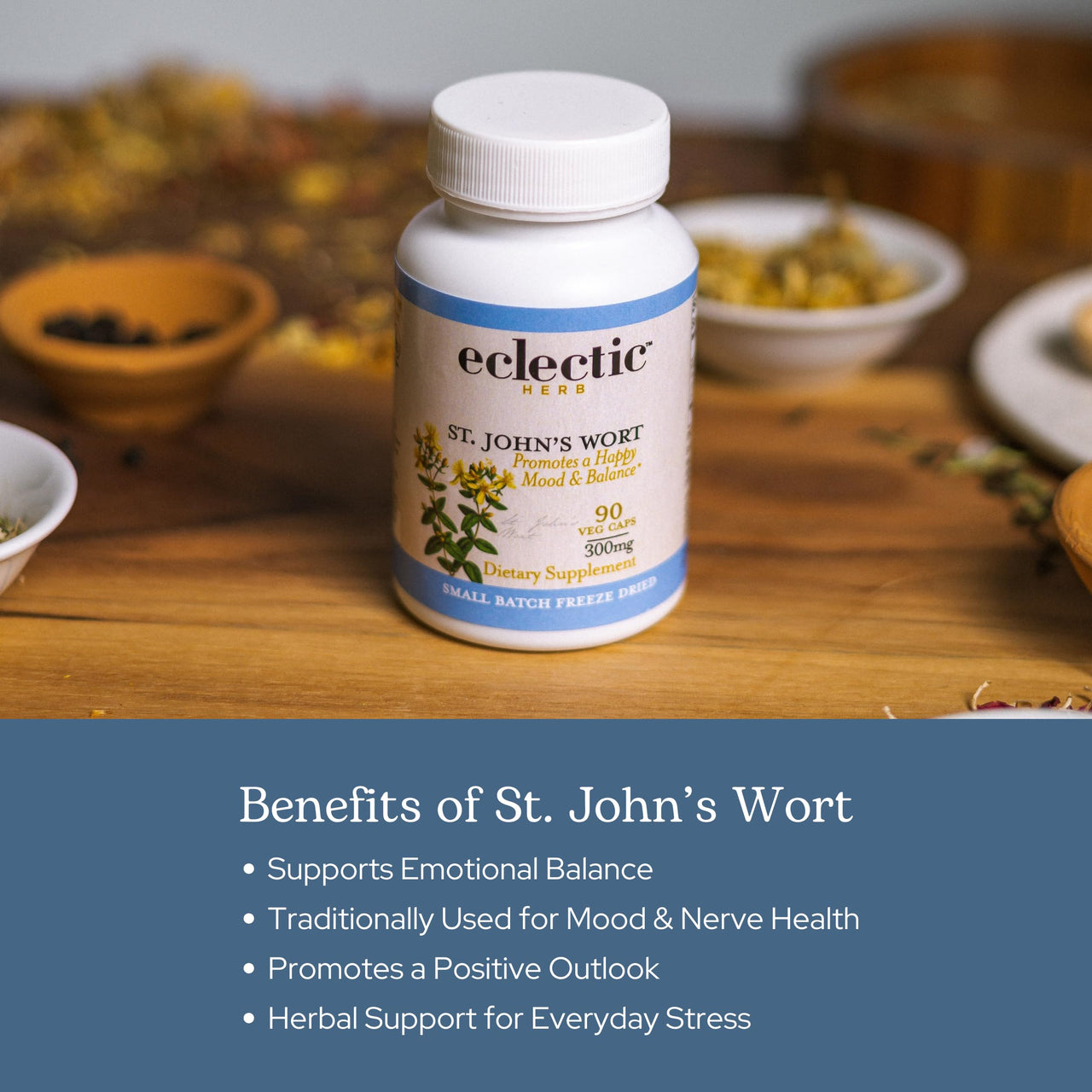 Eclectic Herb - St. John's Wort Capsules | Nervous System & Immune Support | Promotes a Positive Mood | Vegan, Non-GMO, Gluten Free, Freeze-Dried (90 CT | 300 mg)