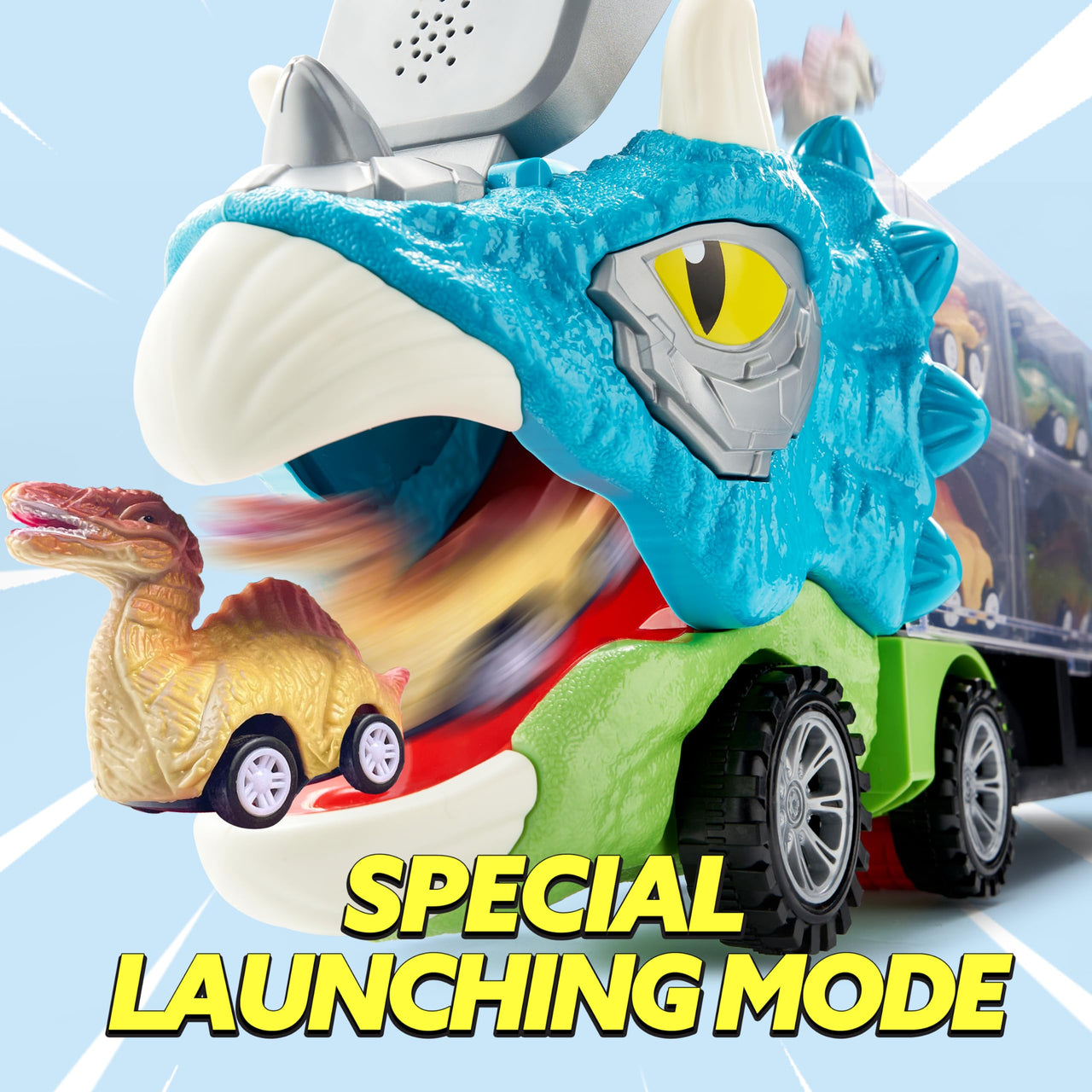 JOYIN 13 in 1 Dinosaur Toys for Kids 3-5, Triceraptor Dinosaur Truck with 12 Pull Back Cars, Birthday Gifts Toys for 3 4 5+ Year Old Boy, Transport Carrier Truck for Toddlers 3-4 Years