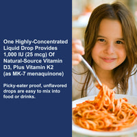 Thumbnail for Carlson - Kid's Super Daily D3+K2, 25 mcg (1,000 IU) D3 & 22.5 mcg K2, Vitamin D Drops with Vitamin K2, Liquid Vitamins, 1000 IU Vitamin D3, Heart & Bone Health, 1-Year Supply, Unflavored, 360 Drops