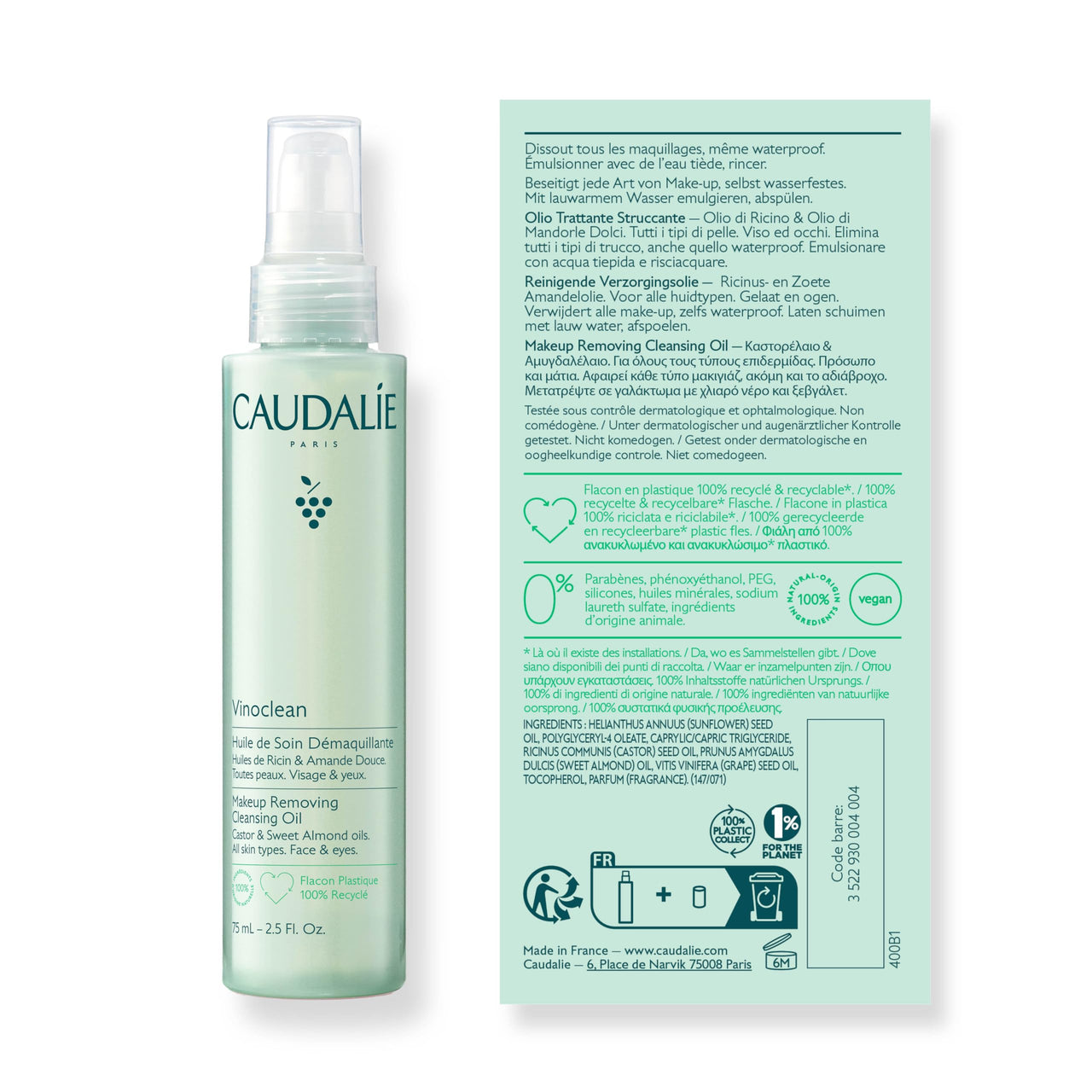 Caudalie Vinoclean Makeup Removing Cleansing Oil, Waterproof Makeup Remover - 150 mL