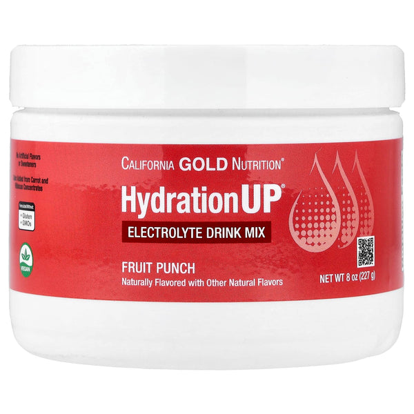 California Gold Nutrition Beverages, HydrationUP®, Electrolyte Drink Mix with Calcium, Potassium, Vitamin C, and Vitamin E, Fruit Punch, 8 oz (227 g)