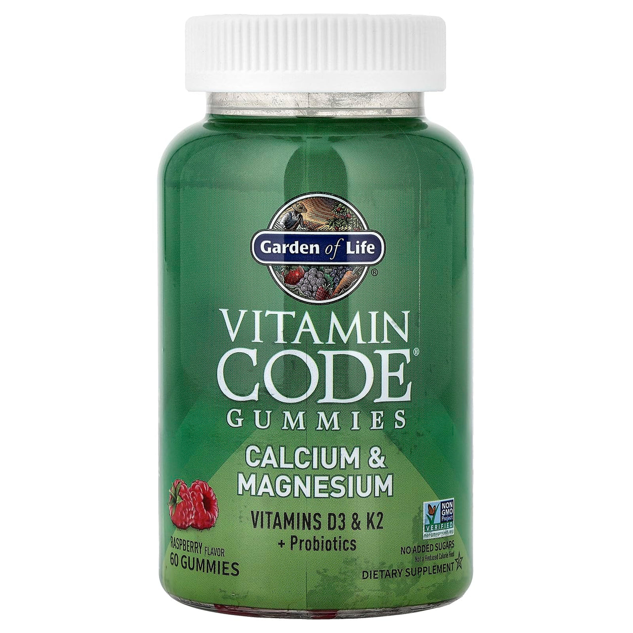 Garden of Life Vitamin Code Calcium Magnesium Gummies with D3 & K2, Supports Bone Health & Bone Strength + Prebiotics & Probiotics for Digestive Support, Non-GMO, Gluten-Free, 60 Raspberry Gummies
