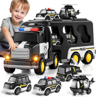 Thumbnail for JUKUDAHU Police Truck Toy for 3 4 5 6 Years Old Boys - Carrier Vehicle Toy Set with 3 Small Cars and 1 Helicopter, Kids Firction Powered Car for Age 3-9, Gifts for Boys and Girls