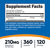 Thumbnail for Nutricost Magnesium Glycinate Capsules (360 Capsules, 210 mg Per Serving) - Magnesium Glycinate Supplement for Gentle Absorption