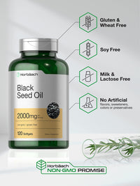 Thumbnail for Horbaach Black Seed Oil Cold Pressed Softgel Capsules | 2000mg | 120 Count | Supplement with Omega 6 and 9 | Nigella Sativa | Non-GMO and Gluten Free