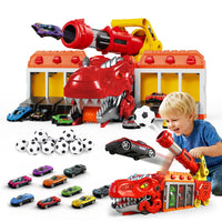 Thumbnail for LUCKFUTURE Dinosaur Truck Toy, Red T-Rex with Car Launcher - Shoots Matchbox Cars & Balls, Action Play Dino Truck Gift for Boys Girls 3-7 Years Old