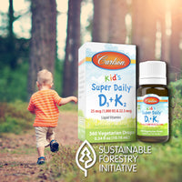 Thumbnail for Carlson - Kid's Super Daily D3+K2, 25 mcg (1,000 IU) D3 & 22.5 mcg K2, Vitamin D Drops with Vitamin K2, Liquid Vitamins, 1000 IU Vitamin D3, Heart & Bone Health, 1-Year Supply, Unflavored, 360 Drops