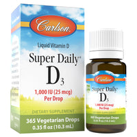 Thumbnail for Carlson - Super Daily D3, Vitamin D Drops, 1,000 IU (25 mcg) per Drop, 1-Year Supply, Vitamin D3 Liquid, Heart & Immune Health, Vegetarian, Liquid Vitamin D3 Drops, Unflavored, 365 Drops