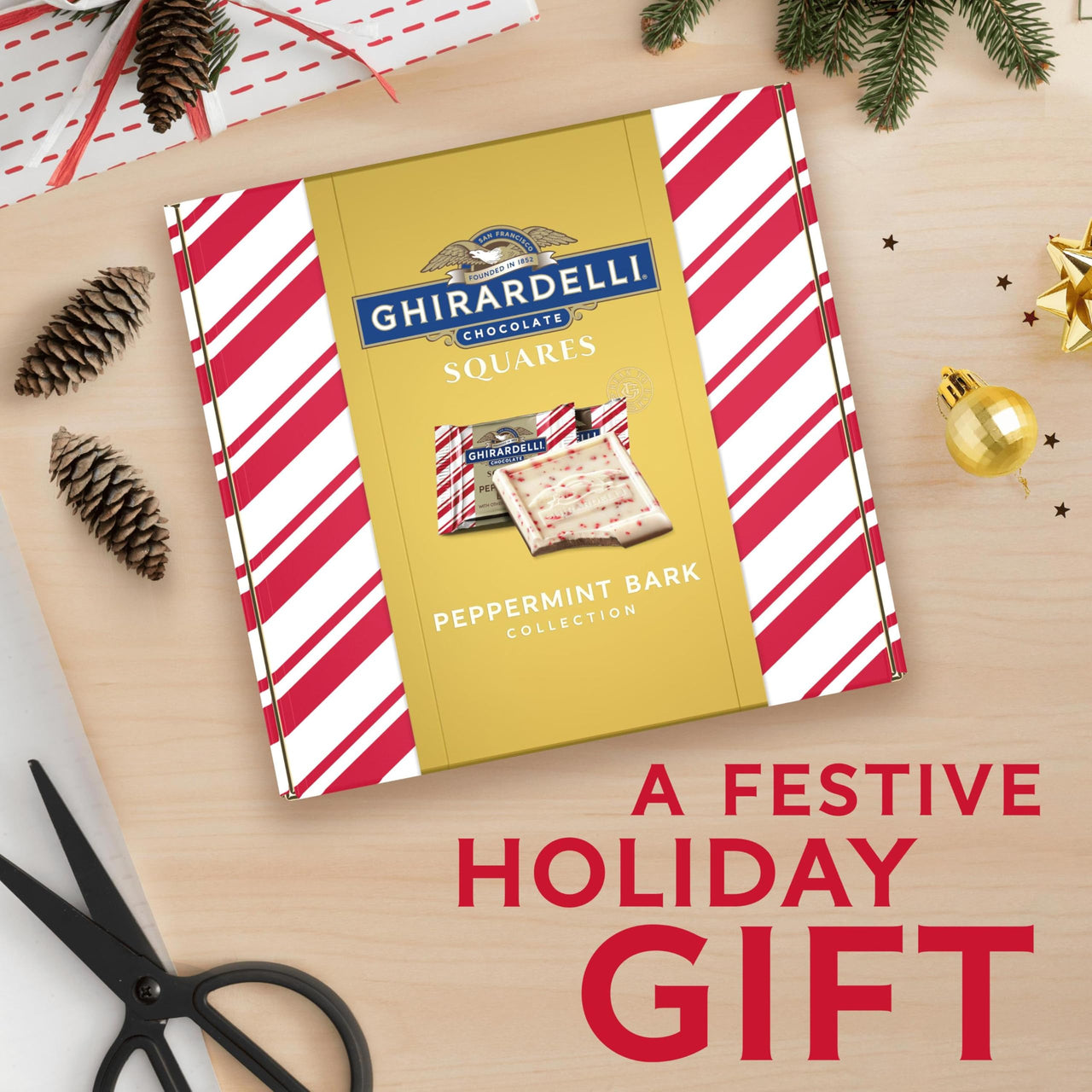 GHIRARDELLI Peppermint Bark SQUARES and Dark Chocolate Peppermint Bark SQUARES Assortment Holiday Gift Box, 24.7 oz