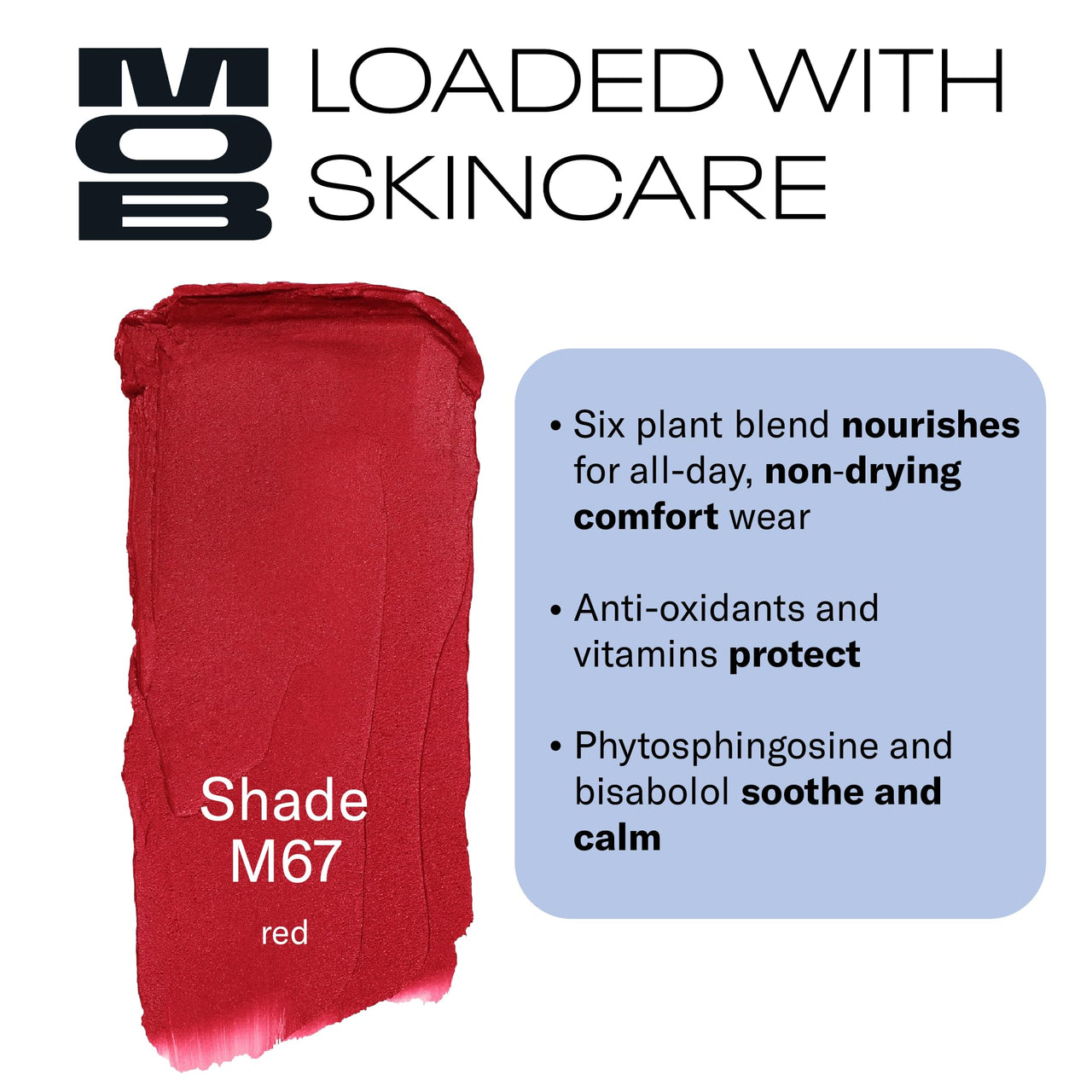 MOB Beauty Soft Matte Lipstick M67 – Red | Weightless, One-Swipe Color Infused with Skincare | Vegan, Silicone-Free, Cruelty-Free Formula in a Biodegradable Capsule