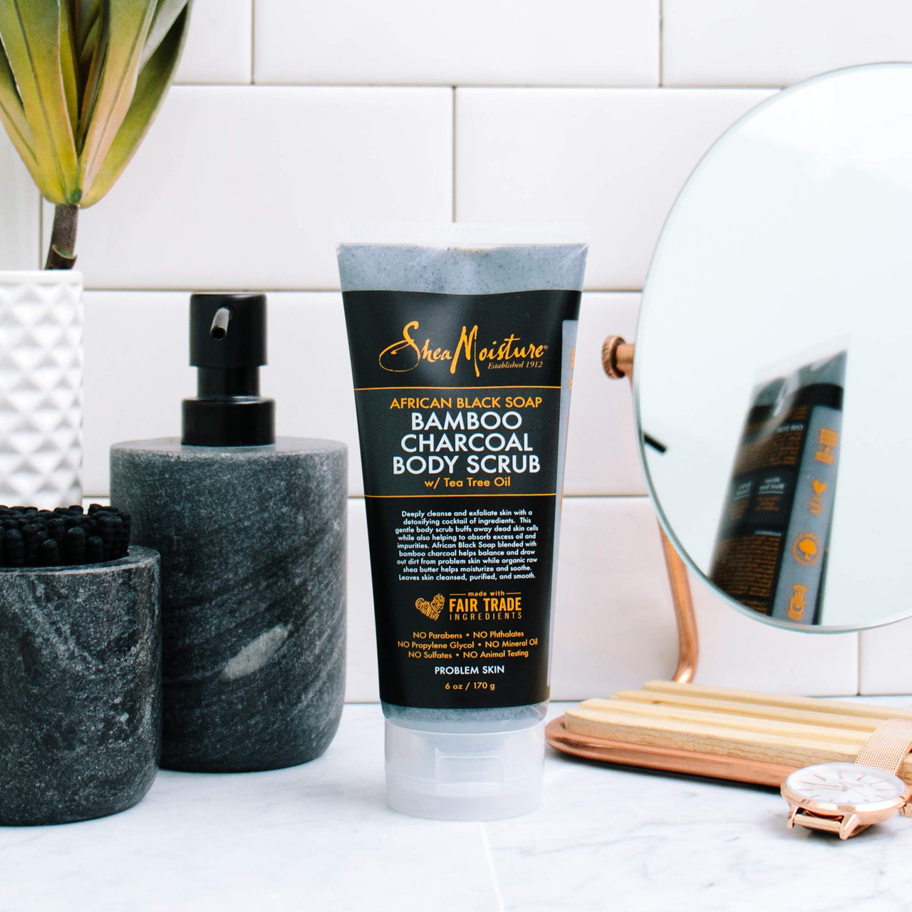 SheaMoisture African black soap bamboo charcoal body scrub exfoliate, 6 Ounce