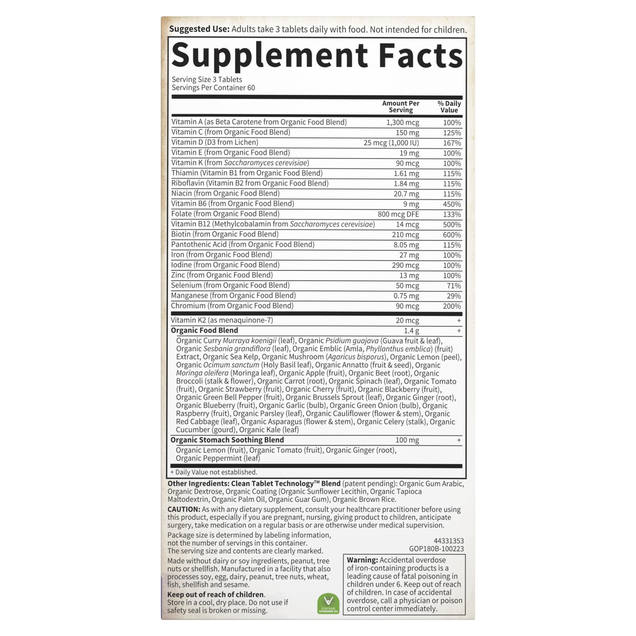 Garden of Life Organics Prenatal Multivitamin with Folate, B6, B12, D3 & Iron â€“ Prenatal Vitamins for Women with Energy Metabolism Support for Healthy Fetal Development, Non-GMO, Vegan, 60 Servings