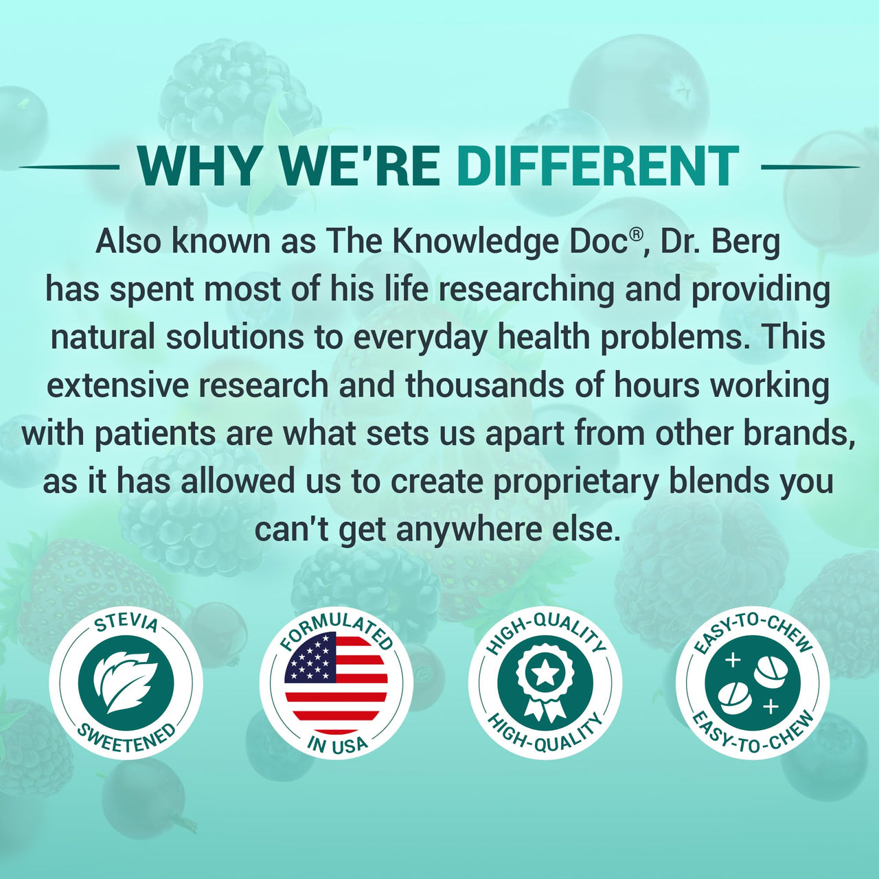 Dr. Berg Kids Chewable Multivitamins (NOT Sweetened w/Sugar) - Daily Multivitamin for Kids That Includes 20 Nutrients & Trace Mineral Complex - Mixed Berry Chewable Vitamins for Kid - Brown Wafers