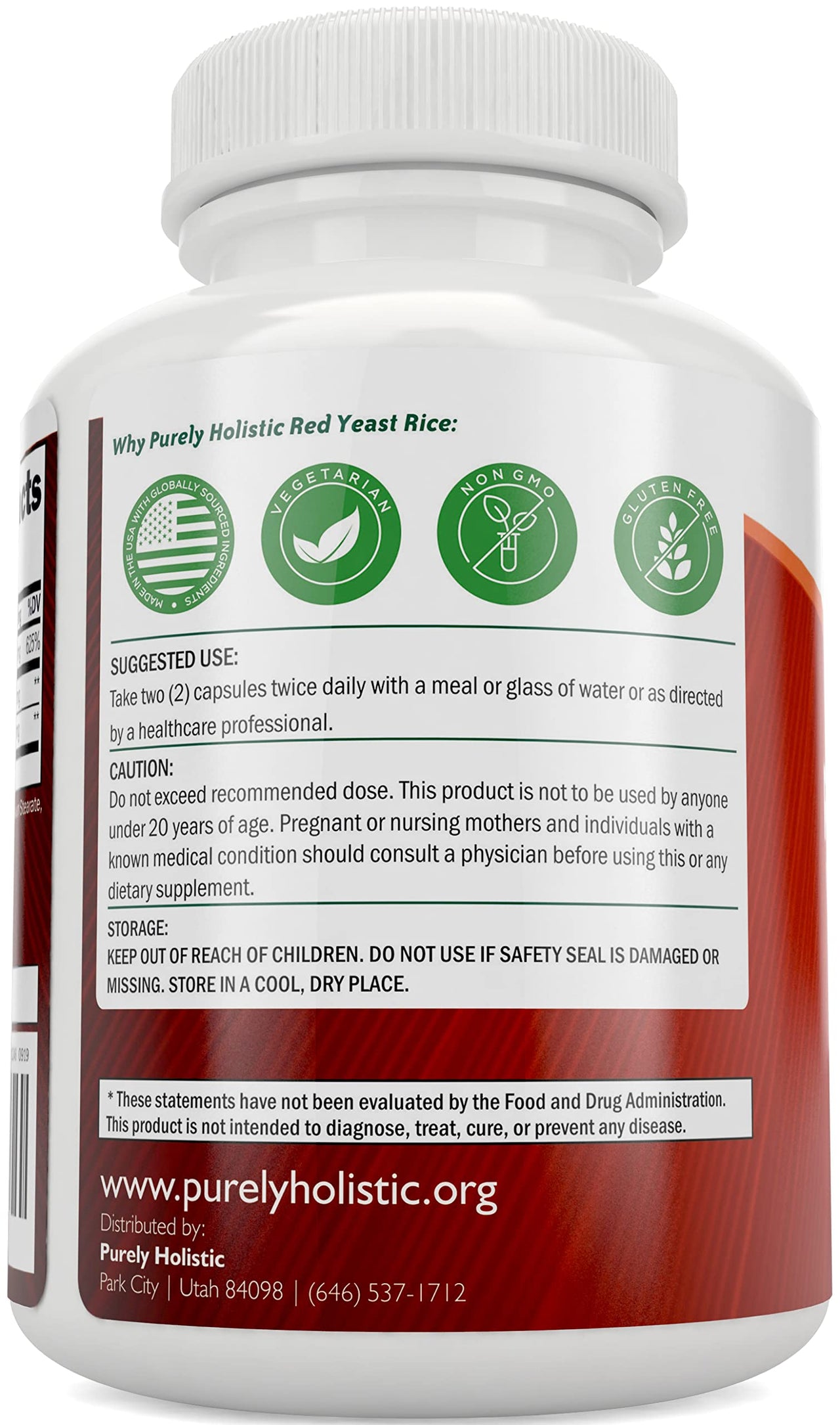 Purely Holistic Red Yeast Rice 1200mg with CoQ10 Supplement & Flush Free Niacin 120 Extra Strength Vegetarian Capsules – Advanced Healthy Heart Formula - Non-Irradiated, Citrinin Free