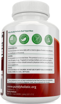 Thumbnail for Purely Holistic Red Yeast Rice 1200mg with CoQ10 Supplement & Flush Free Niacin 120 Extra Strength Vegetarian Capsules – Advanced Healthy Heart Formula - Non-Irradiated, Citrinin Free