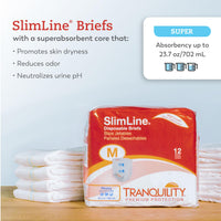 Thumbnail for Tranquility Slimline Original Adult Disposable Brief, Adult X-Small, Incontinence Care with a Slimmer Fit, Peach Mat Core& Kufguard Technology for Max Comfort, Latex-Free, 10.9oz Capacity, 10ct Bag