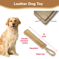 Thumbnail for SPOT Dura-Fused Leather Retriever Dog Toy – Real Leather & Jute Fabric, Double-Stitched & Durable, Squeaky Interactive Tug Toy with Rope Handle for Moderate Chewers, Soft Stuffed Fetch Toy, 15in