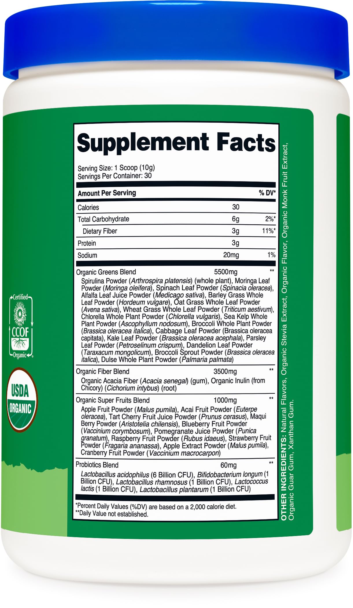 Nutricost Organic Super Greens Powder (30 Servings) - Superfood Supplement Drink Mix (30 Servings, No Flavor Added)