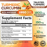 Thumbnail for Turmeric Curcumin Supplement 95% Curcuminoids - 1800mg Organic Turmeric Per Serving - BioPerine Black Pepper Extract for Best Absorption, Natural Joint Support, Non-GMO, Bottled in USA - 240 Capsules
