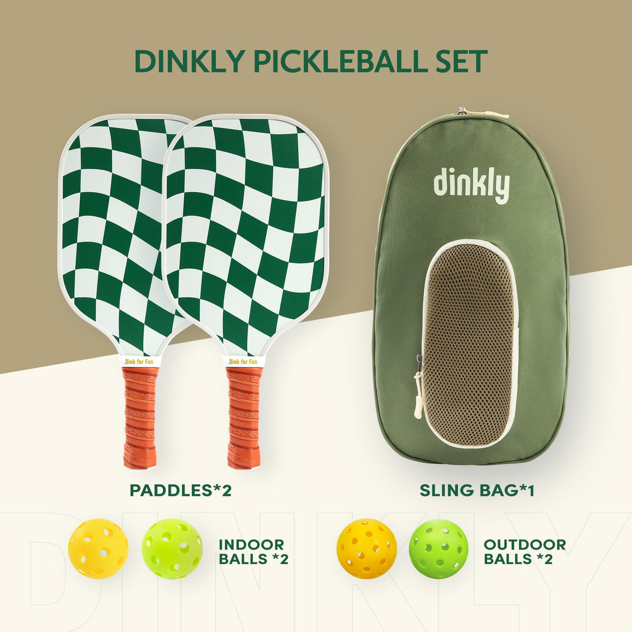 Dinkly Pickleball Paddles Set of 2 - USAPA Approved Graphite/Fiberglass Pickleball Racket, 2 Pickleball Rackets, 4 Balls and 1 Portable Carry Bag, Pickle Ball Set for Men Women, Wave Check