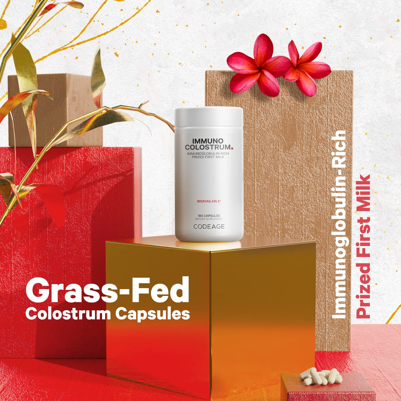 Codeage Colostrum Supplement, Grass-Fed Colostrum - Prized First Milk - Grass-Finished, Freeze-Dried - Vitamins, Immunoglobulins, Growth Factors - Non-GMO, Gluten-Free - 180 Capsules