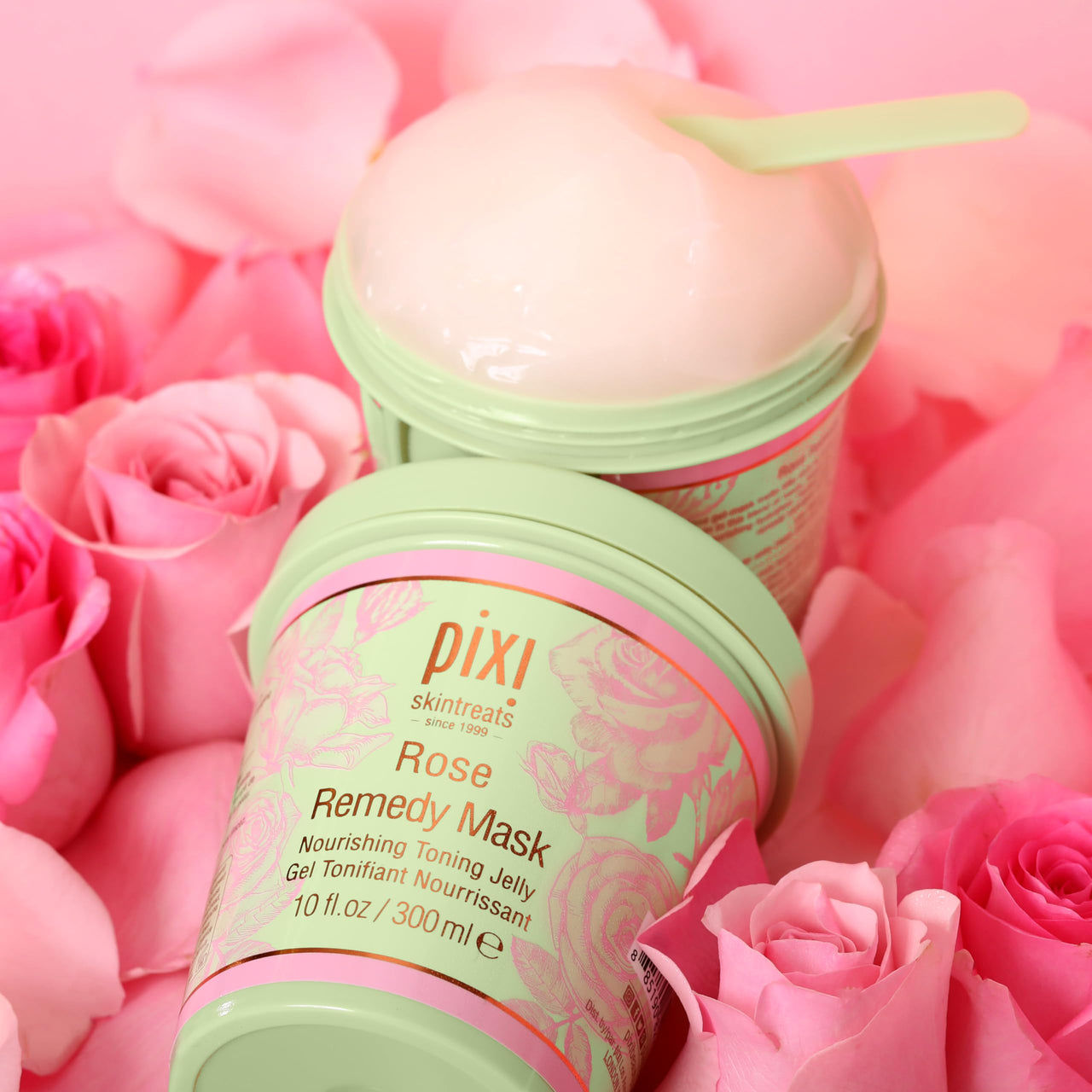 Pixi Beauty Rose Remedy Mask 300 ml| Toning Jelly Mask | Rosehip Oil Moisturizes Skin | Cica and Turmeric Protect Complexion | 10 Fl Oz