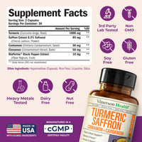 Thumbnail for Saffron Supplements – 89mg Saffron Extract and 1000mg Tumeric Blend – Turmeric Supplement with Ceylon Cinnamon and Cardamom for Mood, Memory & Eye Health – Joint Supplements for Women & Men – 60 Count